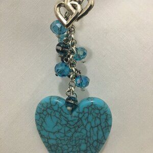 Turquoise Heart Bag Charm – Turquoise Beads & Silver Hearts